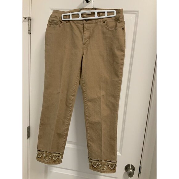 Coldwater Creek Capris Size 6 Ladies Brown Embroidered Trim - Picture 1 of 5